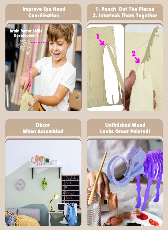 Puzzled 3D Puzzle Woolly Mammoth Wood Craft Construction Model Kit, Fun Unique & Educational DIY Wooden Toy Assemble Model Unfinished Crafting Hobby Puzzle to Build & Paint for Decoration 19pc Pack - Image 3